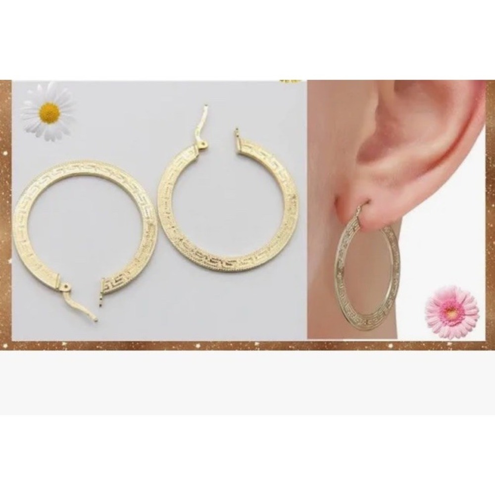 1 Pair Earrings Italy Bronze Plated Greek (Meander) geometric pattern, Dyadema